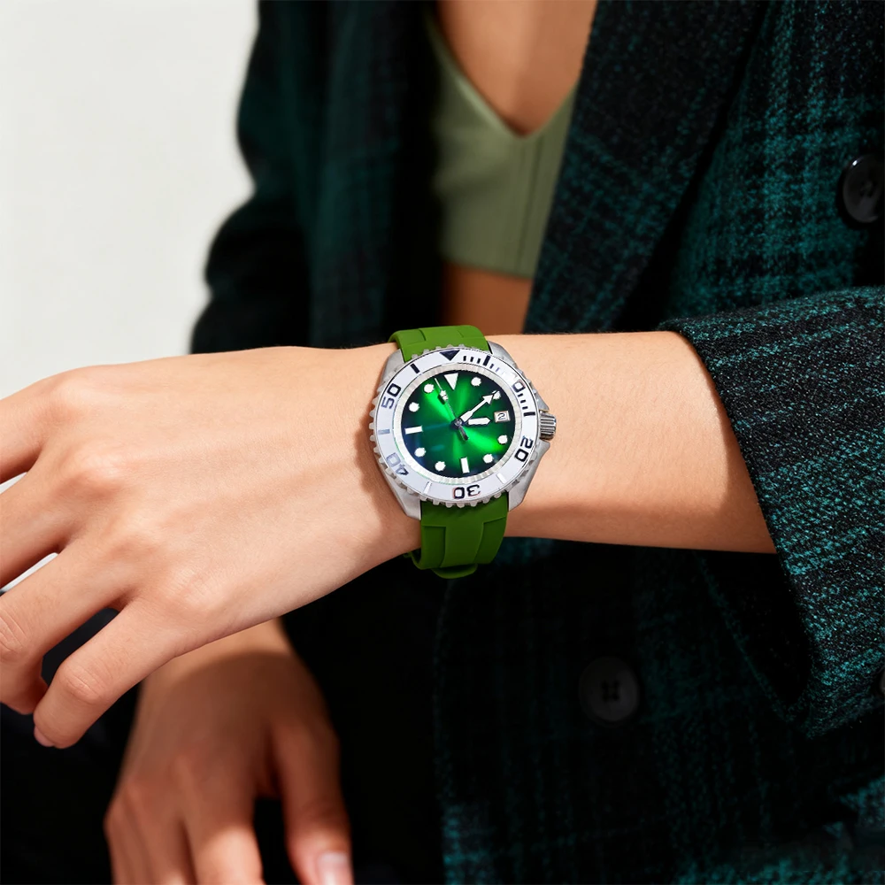 New Arrival For Men‘s NH35 Automatic Mechanical Watch Stainless Seel Case Green Dial Rotatable Bezel Luminous Waterproof Watch