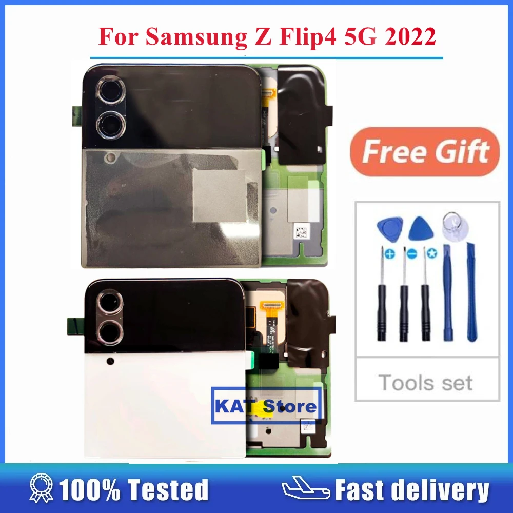 For Samsung Galaxy Z Flip4 5G SM-F721 SM-F721B/DS Battery Top Back Glass Cover Rear Door Housing With Small Outer LCD Screen