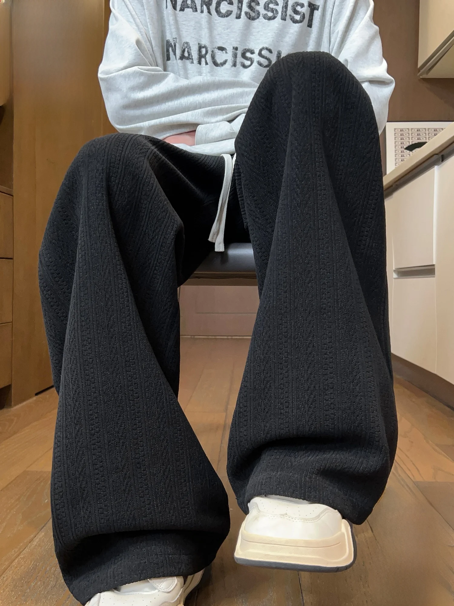 

PaulFrank Men's Casual Straight Leg Pants Loose Fit Trendy Embroidered Wide Leg Spring Autumn Polyester Spandex Blend