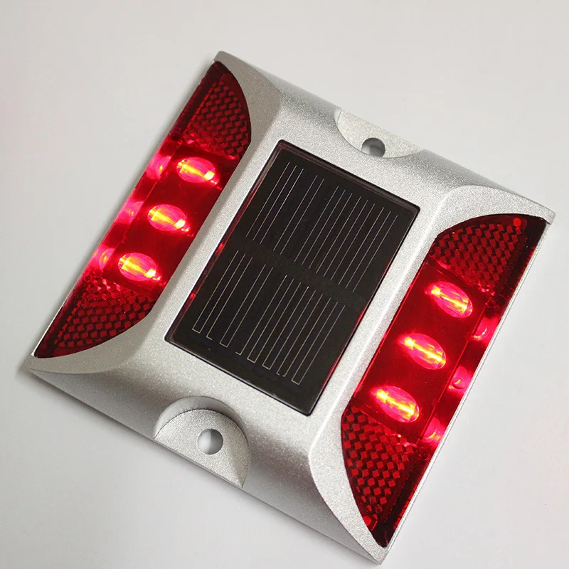 Outdoor Solar Powered Raised Road Stud Red Flash Maker Pathway Deck Dock LED Steady Light