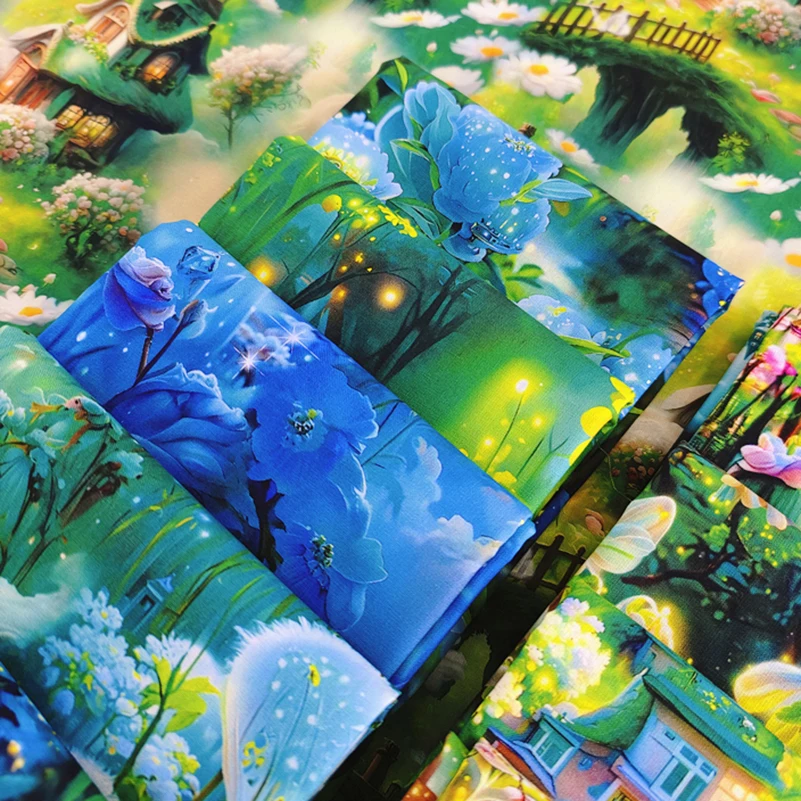 Flowers Floral Fabric Cotton Digital Printing HD 3D Fantasy Wonderland for DIY Handmade by Half Meter
