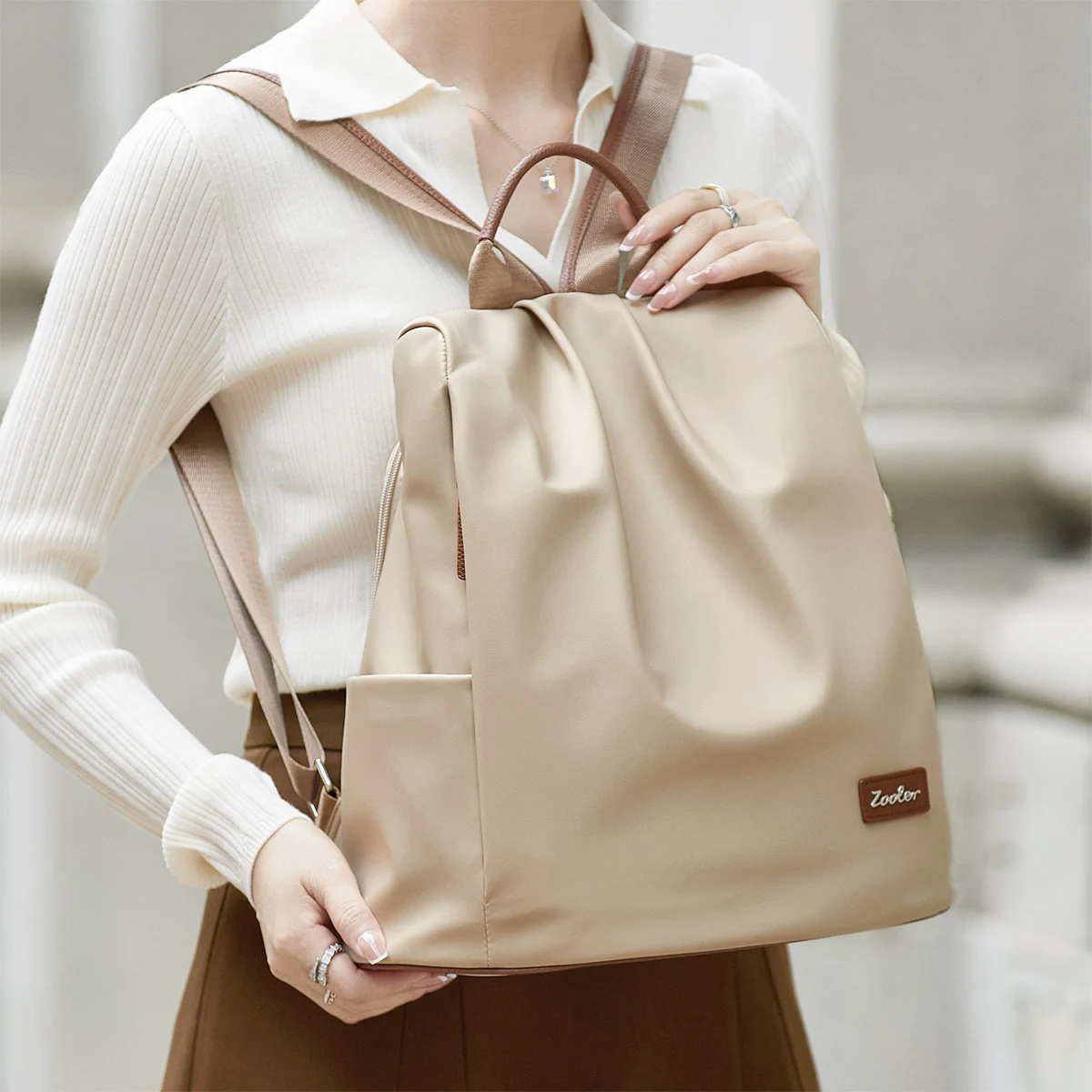 Sac à dos Oxford et cuir pour femme, esthétique féminine, designer de luxe pour filles, sac à dos décontracté, sac universitaire pour ordinateur