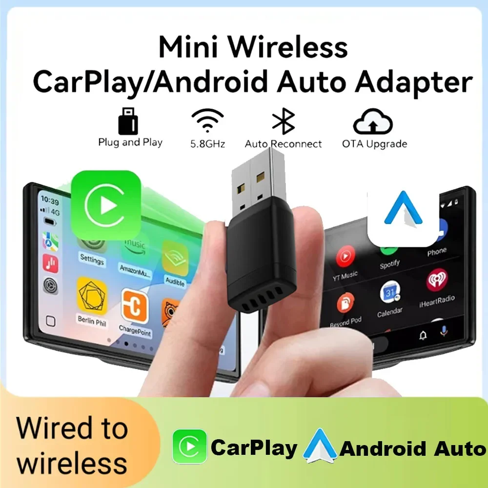 

Беспроводной адаптер Carplay 2025 2 в 1, Android Auto Smart Dongle 5G WIFI для iphone Android Phone для Volvo Benz Mg Kia Chery VW