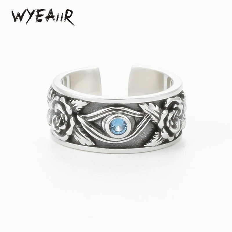 

WYEAIIR 925 Sterling Silver Horus Eye of God Hip Hop Male Resizable Opening Ring For Women Luxury Jewelry