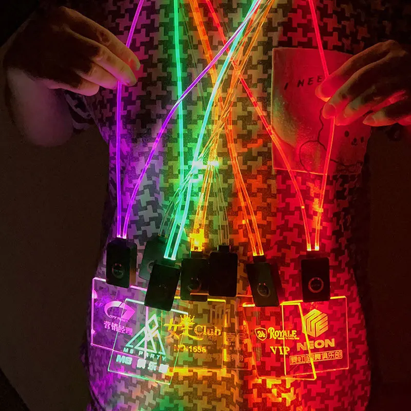 Customized. Factory LED Light-Up Lanyard Flashing Acrylic Work Exhibition Bar USB Charging Light-Up Work Badge
