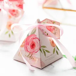 Pink flower Candy box wedding supplies wedding pyramid candy box cartoon European wedding candy box