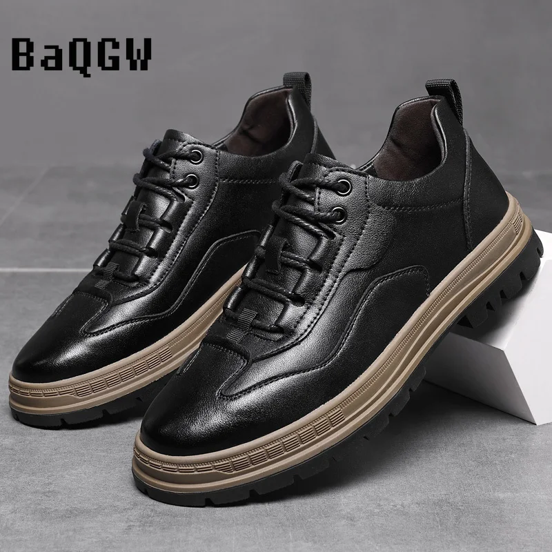 High Quality Fashion Men's Leather Casual Shoes Comfortable Breathable Lace-up Outdoor Office Skate Shoes Versatile Autumn New