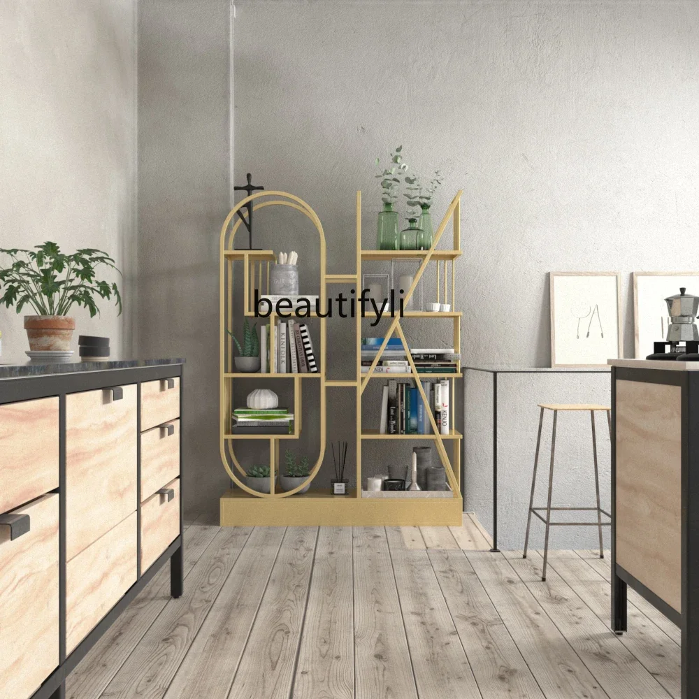 02 Rak Buku Lantai Kreatif Besi Tempa Rak Bunga Berdiri Rak Pajangan Toko Partisi Rak Buku