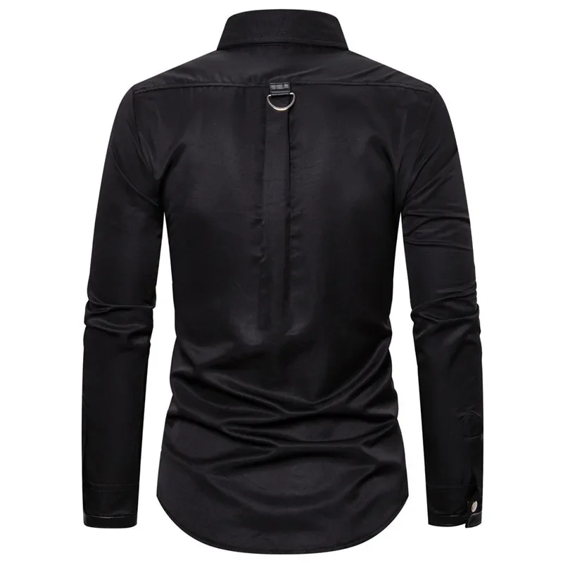 

Fashion New Men's Punk Shirts Vintage Goth Style Rivet Long Sleeve Slim Shirts Party Singer Stage Costumes Male Streetwear Tops