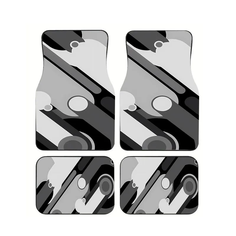 

Geometric Black White Print Car Floor Mats 4pcs Set Universal Non Slip Floor Carpets For Car Interior