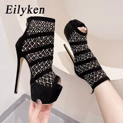 Eilyken Sexy Hollow CRYSTAL Platform stivali con tacco alto sandali donna Peep Toe Nightclub Party Stiletto scarpe primaverili femminili