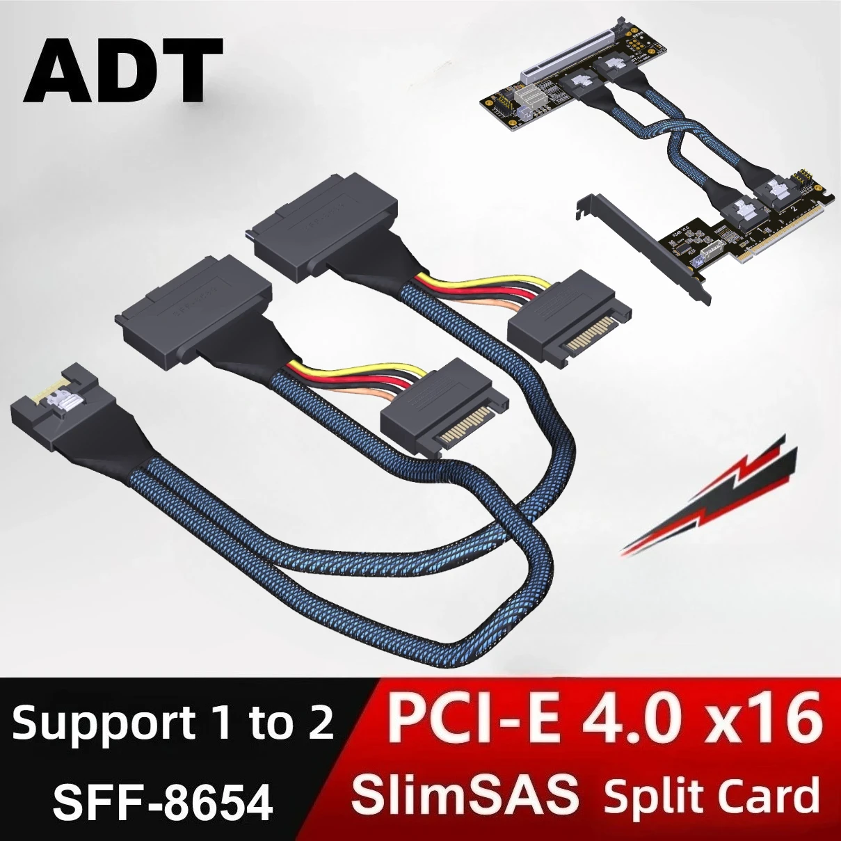GPU PCIe 4.0 x16 SlimSAS SFF 8654 8i Graphics Card Split Card SFF-8654 / 8611 Cable GEN4 PCIE X16 to X8 X8 Bifurcation Expansion