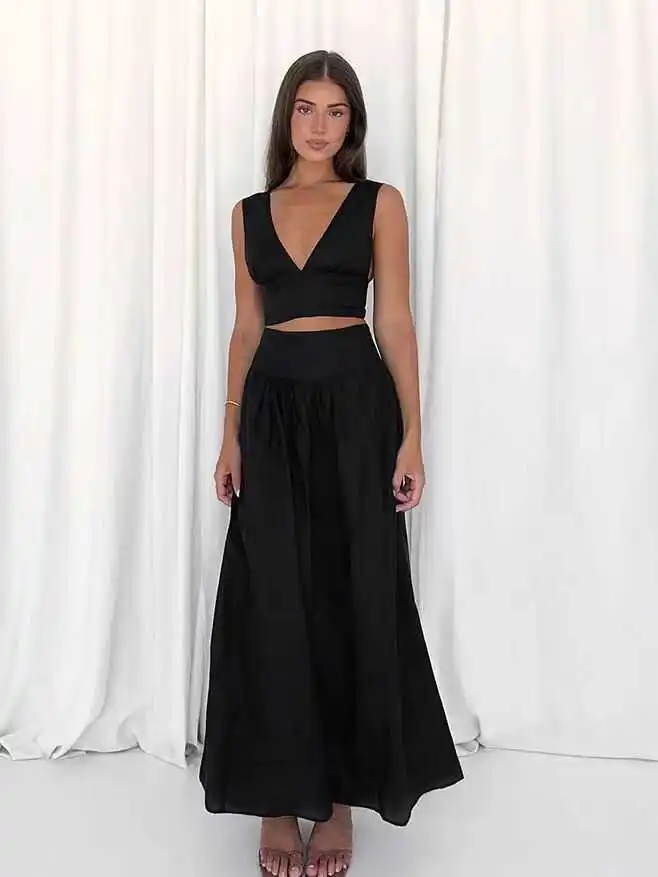 

Сексуальный жилет Bla, комплект с юбкой и высокой талией, женский модный ансамбль, костюм из двух предметов из полиэстера с V-Ne для детей 8–25 лет