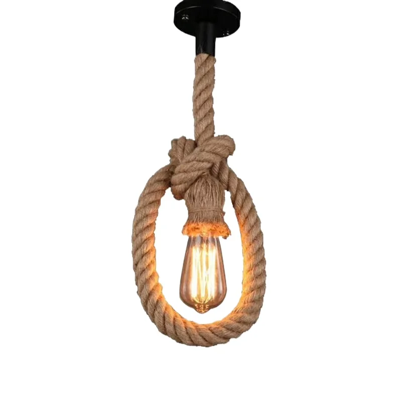 American Vintage Hemp Rope Pendant Light  Bar Counter Reatsurant Window Display Hanging Ceiling Lamps Home Retro Indoor Lighting