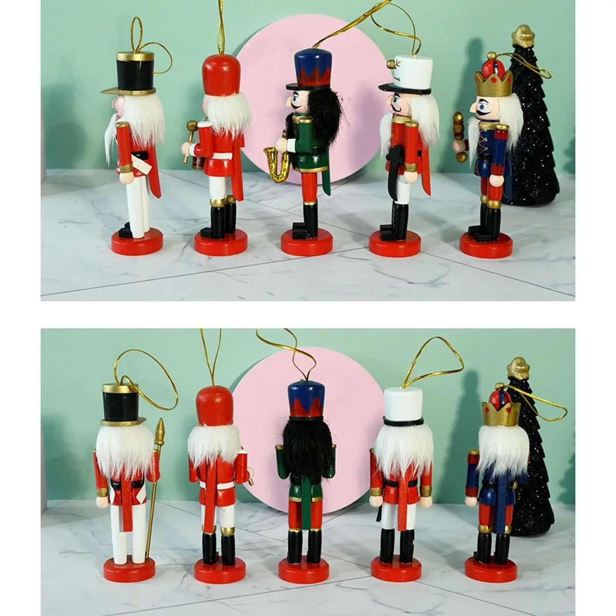New arrival  5Pc/Set Christmas Nutcracker Wooden Ornaments Saxophone Soldiers Manual Decorations 13cm Christmas Tree Decoration