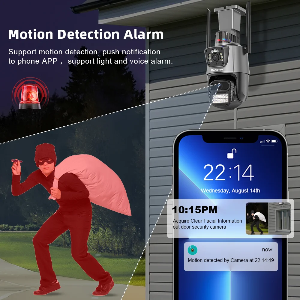 كاميرا Hongnaer ICSee 8MP 4K ذات عدسة مزدوجة للرؤية الليلية في الهواء الطلق الذكية المقاومة للماء PTZ اللاسلكية CCTV WiFi