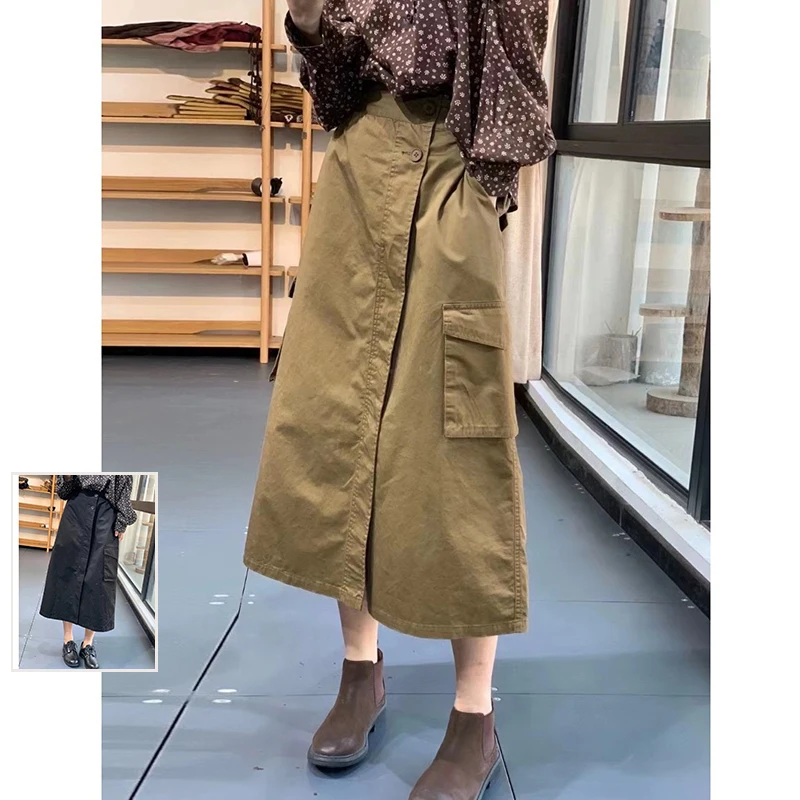 

Korean Sle High Waist Midi Workwear Skirt Color plus Size Women Faionable Slimming A-Line Skirt Spring Season
