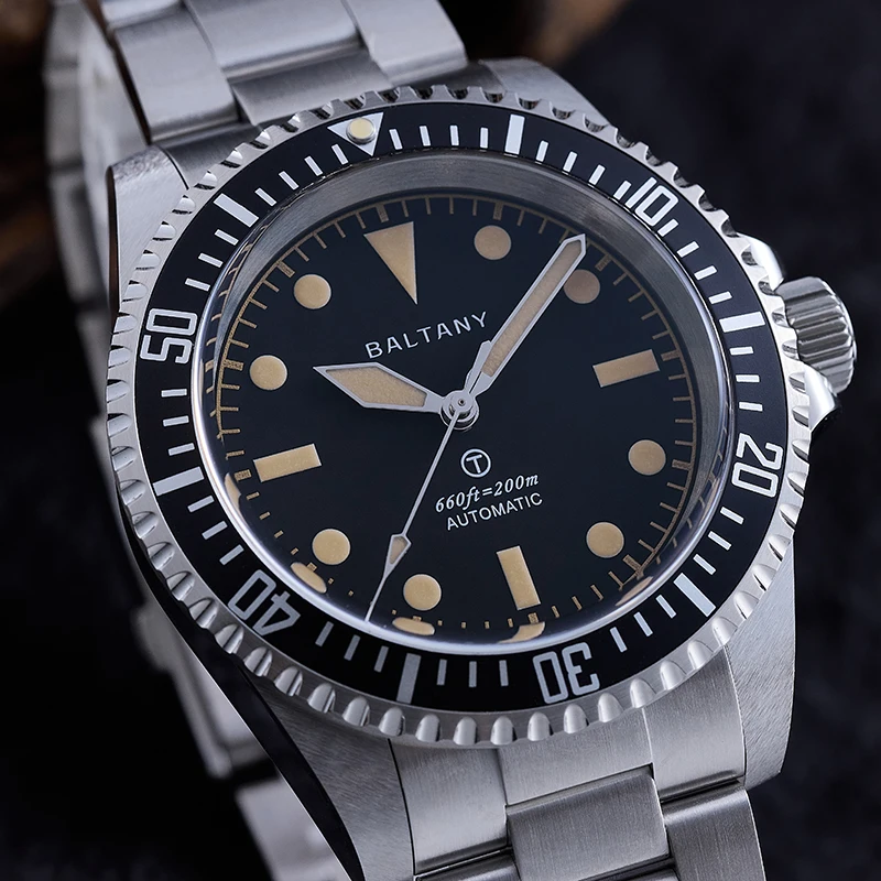 Baltany 39 مللي متر ساعة الغوص رجل S3075 MilSubmariner Homage ساعة 20Bar مقاوم للماء سوار الفولاذ المقاوم للصدأ NH38 ساعة رياضية أوتوماتيكية