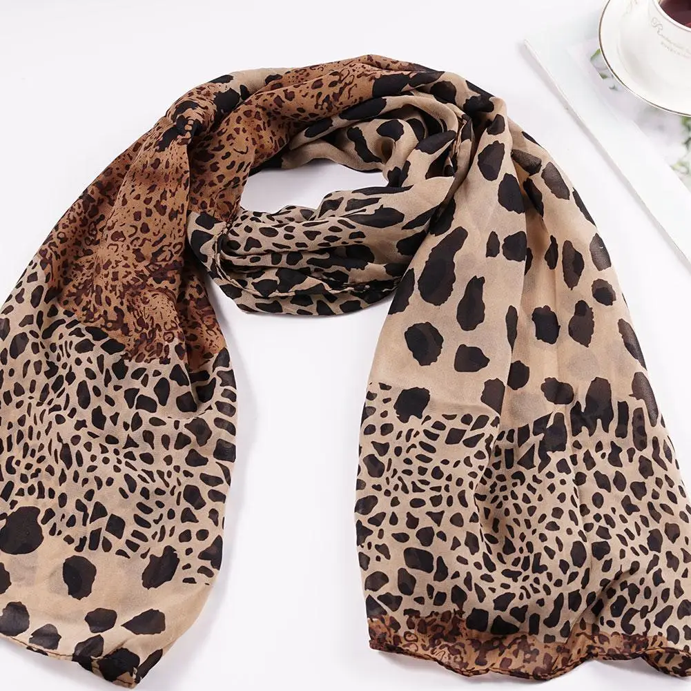 Chiffon Scarf Fashion Leopard Print Scarf Women Scarves Long Soft Wrap Lady Scarf Silk Chiffon Scarves Shawls Muslim Hijab Scarf