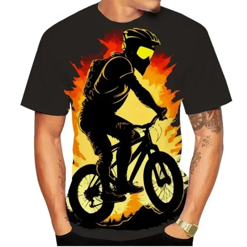 3D Printed Cool Bicycle T Shirt For Men Outdoor Cycling Pattern Tees Summer Loose Round Neck Tops Short Sleeves Women T-Shirts