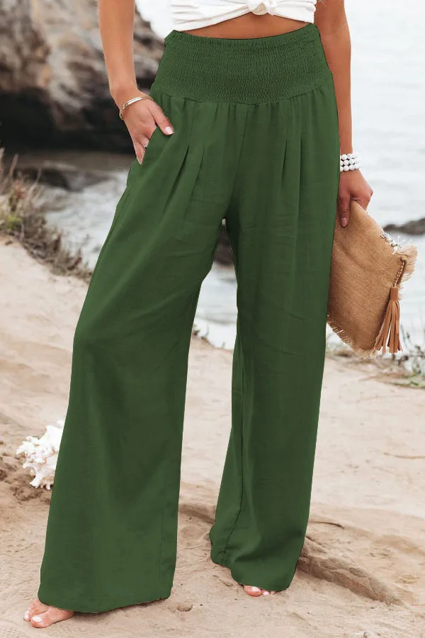 Casual damesbroek met trekkoord, middentaille, wijde pijpen op het strand, lente en zomer, Europese en Amerikaanse broek