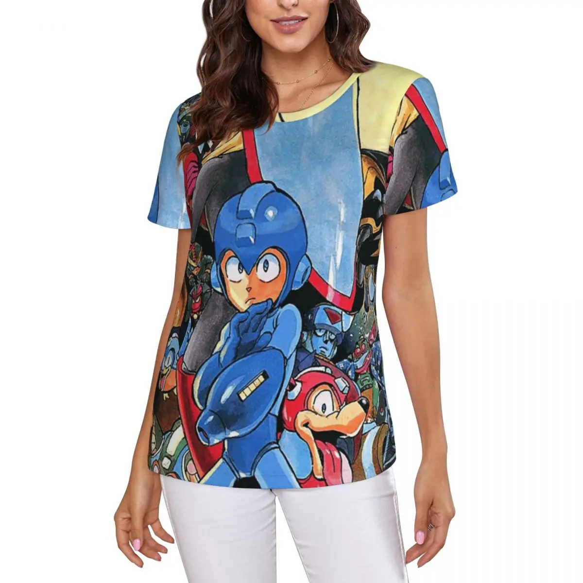 Megaman Video Game Mega Man T-Shirt Women Short Sleeve T Shirts Round Neck Clothing Cotton Summer Tees Streetwear