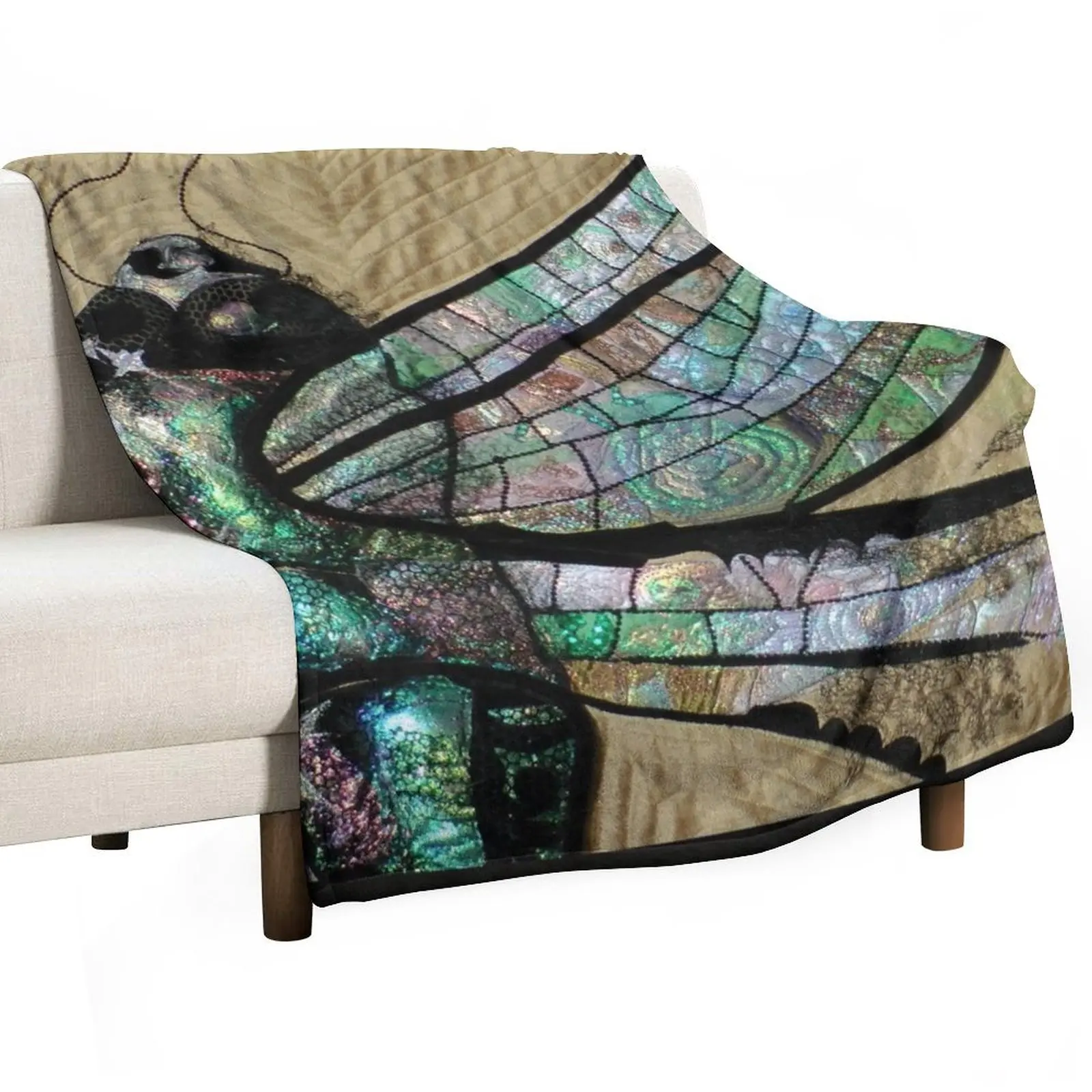 Detailed dragonfly Throw Blanket Hairys Picnic Bed Fashionable Heavy halloween Blankets