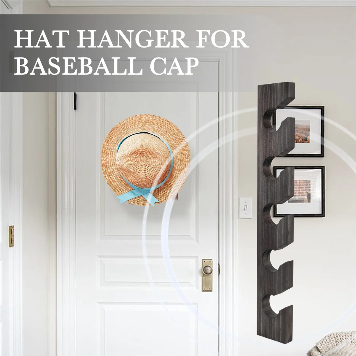 M21K Деревянная вешалка для шляп для бейсболки, домашний декор, компактный деревянный органайзер с полкой для дисплея, черный