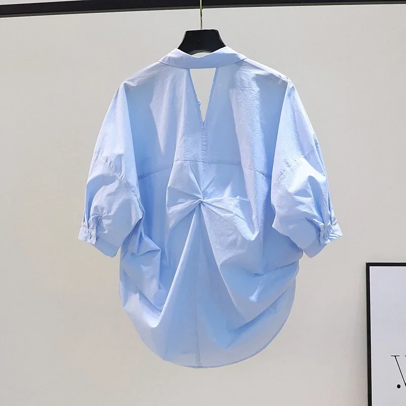 

2024 Canisas De Mujer Fashion White Blouses Hollow Out Backless Vintage Summer Casual Secy Blouse Tops Cotton Women Shirts