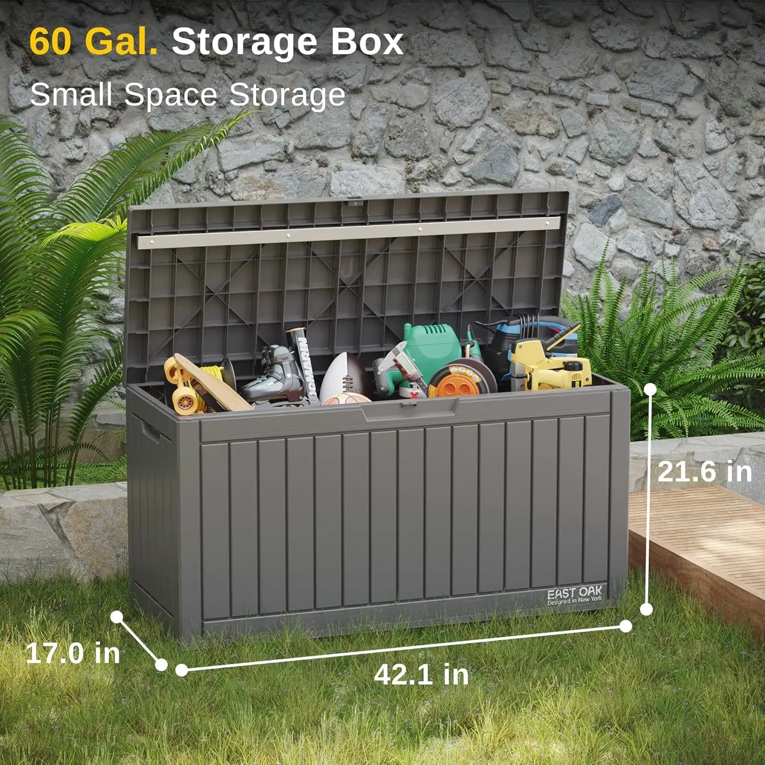 Outdoor Storage Box, 60 Gallon Deck Box Indoor and Outdoor Use, Waterproof Resin Storage Bin for Patio Cushions