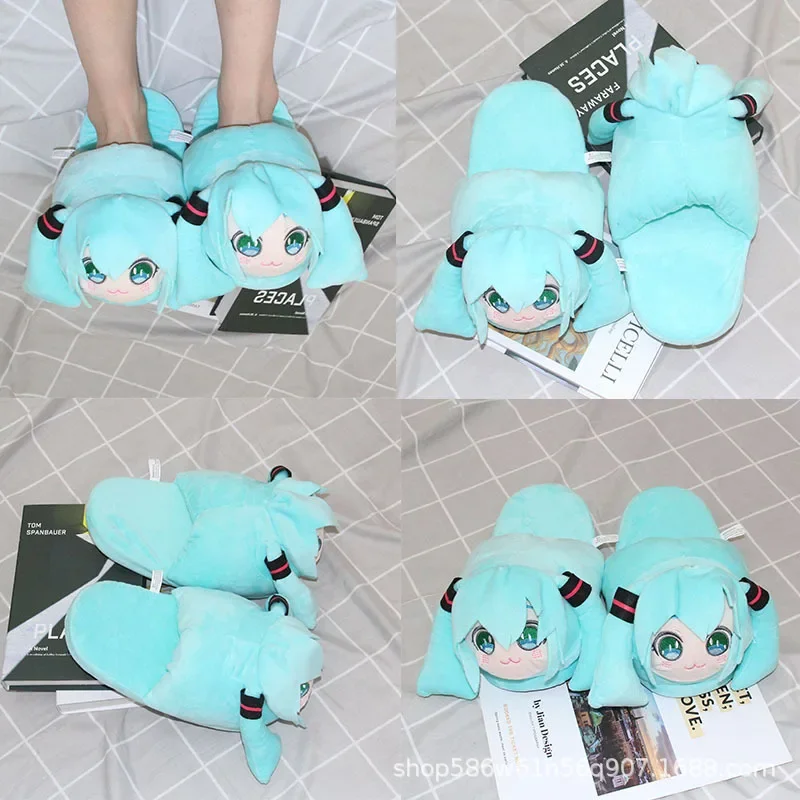 Anime Cartoon Hatsune Miku pantofole viola carino mezzo pacchetto scalogno madre morbido cotone pantofole inverno casa scarpe calde regalo