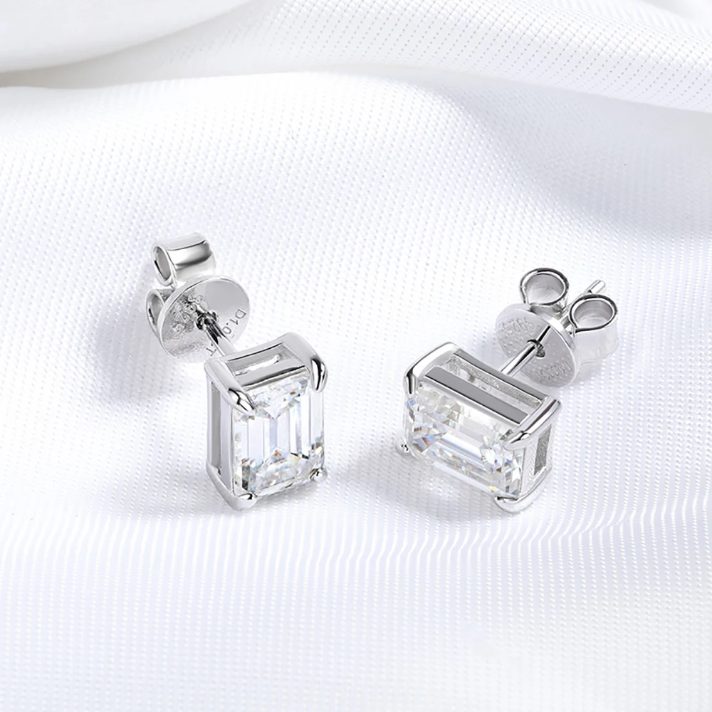 TEMGF 1 زوج مويسانيتي مسمار 0.5/1/2CT الزمرد قص S925 فضة أقراط للنساء الكلاسيكية الفاخرة غرامة مجوهرات هدايا