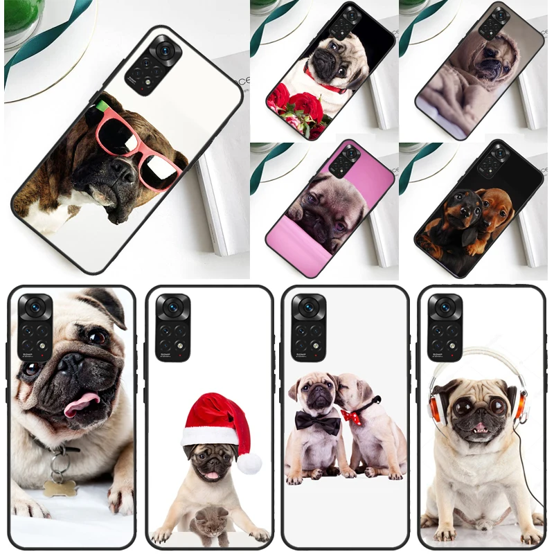 Pug Dog Sitting With Bow Tie Roses Case For Xiaomi Redmi Note 14 13 Pro 12 9 10 11 Pro 10S 11S 12S Redmi 14C 13C 10C 12C Cover