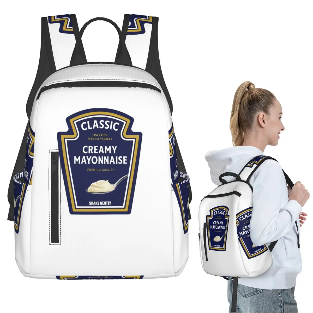 Mochila escolar para estudiantes con diseño de salsa de tomate, mostaza y mayonesa para parejas, mochila para niños y niñas, bolsos de hombro para portátil