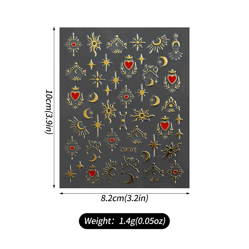 Pegatina estereoscópica realista para uñas, corazón rojo, estrella, Luna, estilo gótico, estilo europeo, bricolaje