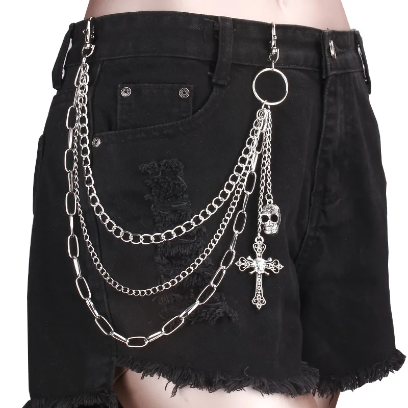 

Punk Cross Skull Sword Pendant Pants Chain for Women Men Fashion Peresonality Multilayer Chain Silver Color Jeans Chain Jewelry