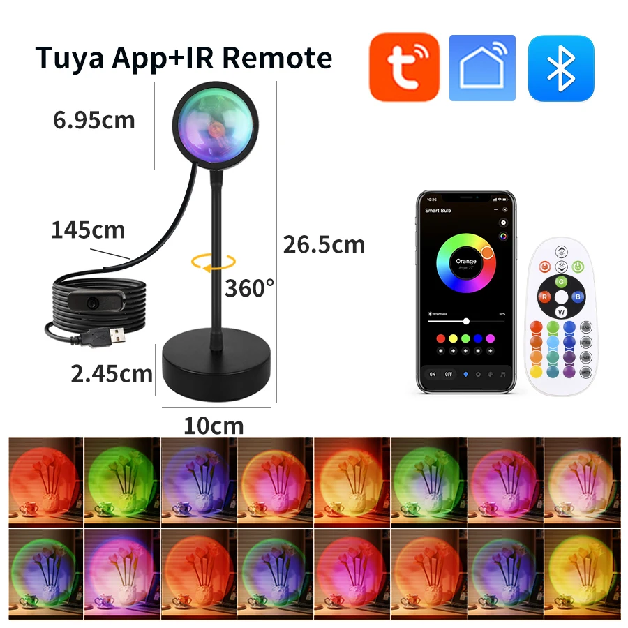 Smart Sunset Led Night Light USB Sunset Projector Lamp Tuya Smart Life App Remote Control RGB Atmosphere Mood Wall Spotlight