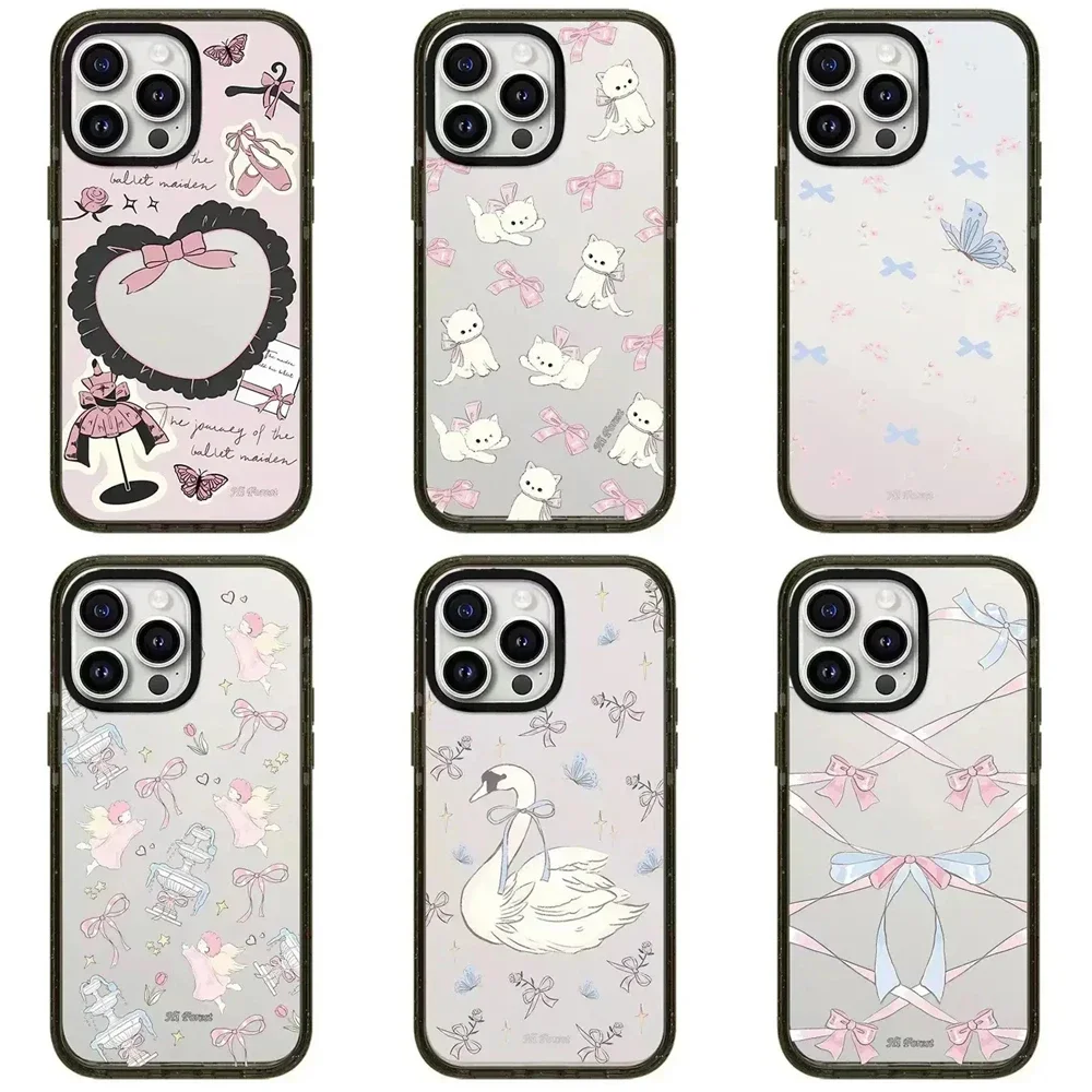 

2.0 Acrylic Black Border Swan Bowknot Pattern iPhone 11 12 13 14 15 Pro Max Protective Case