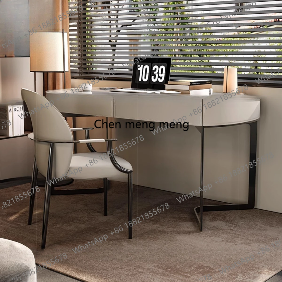 

High-grade solid wood desk Modern minimalist home living room study desk Walnut veneer saddle leather computer desk