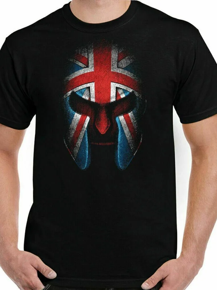 Union Jack Flag Spartan Helmet MMA Gym Fitness Training T Shirt New 100% Cotton Short Sleeve O-Neck T-shirt Casual Mens Top