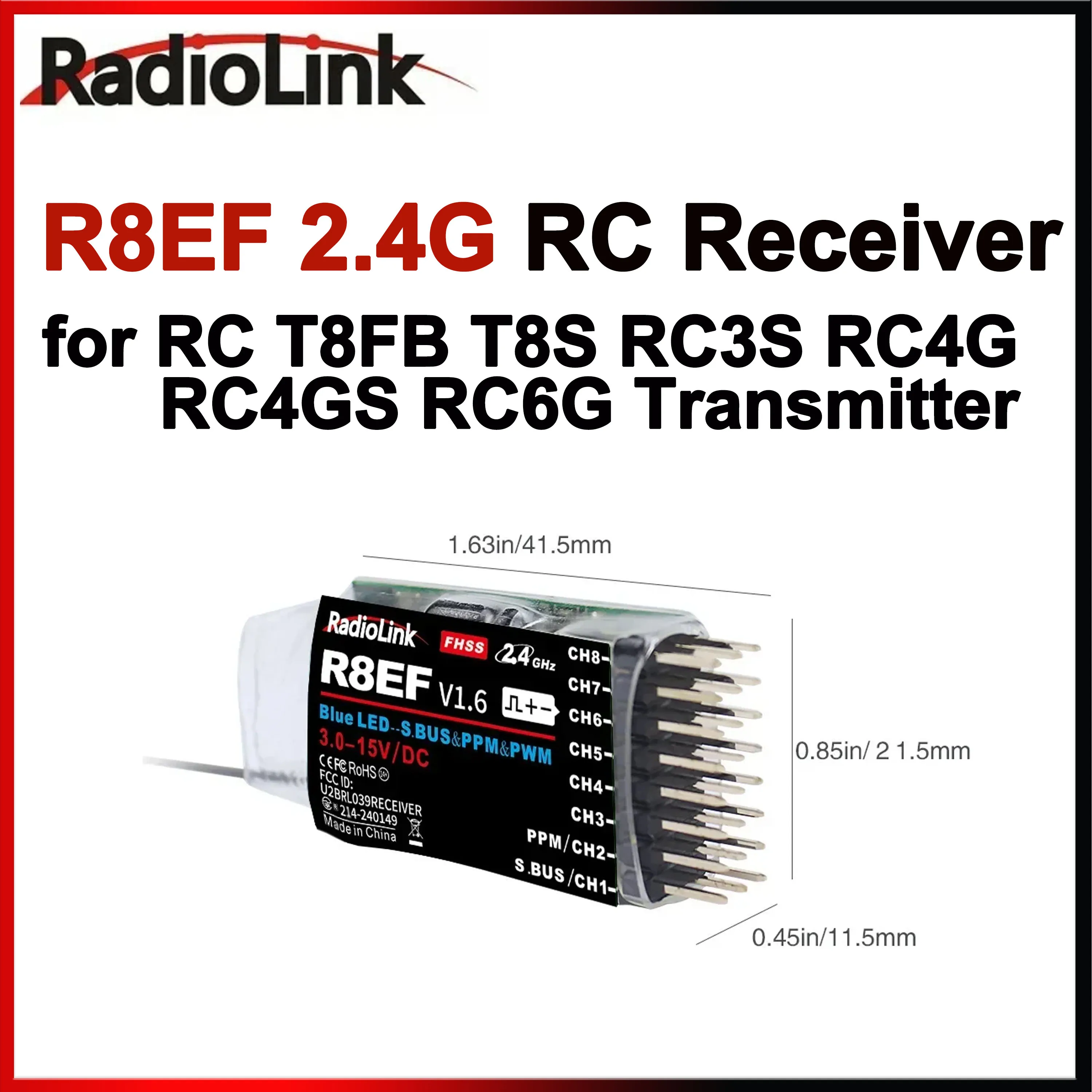جهاز استقبال Radiolink R8EF 2.4G 8 قنوات يدعم SBUS PPM PWM 8CH لطائرة قارب RC T8FB T8S RC3S RC4G RC4GS RC6G الارسال