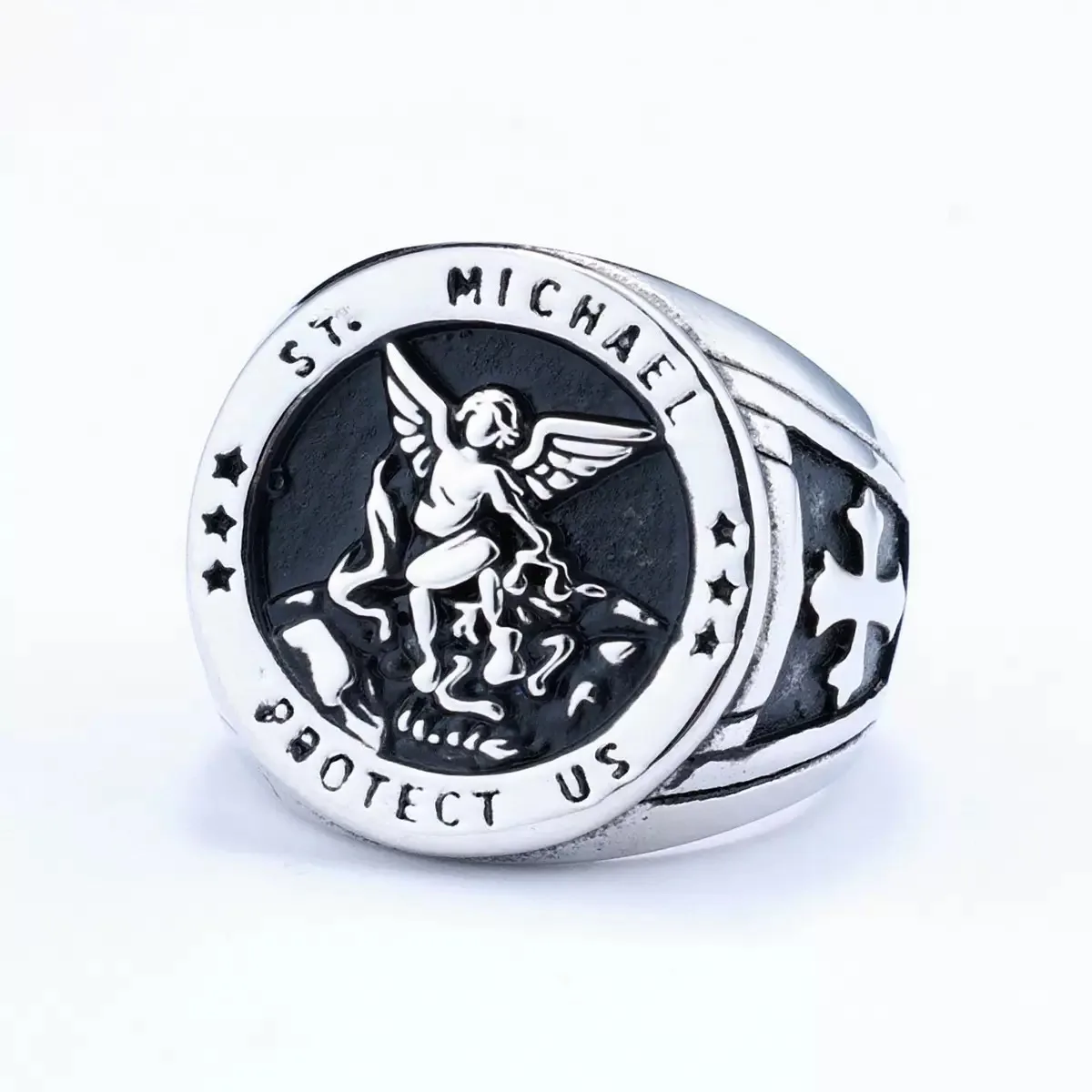 ST MICHAEL Solid Ring 316L Stainless Steel Jewelry Saint Protect Us Angel Rings