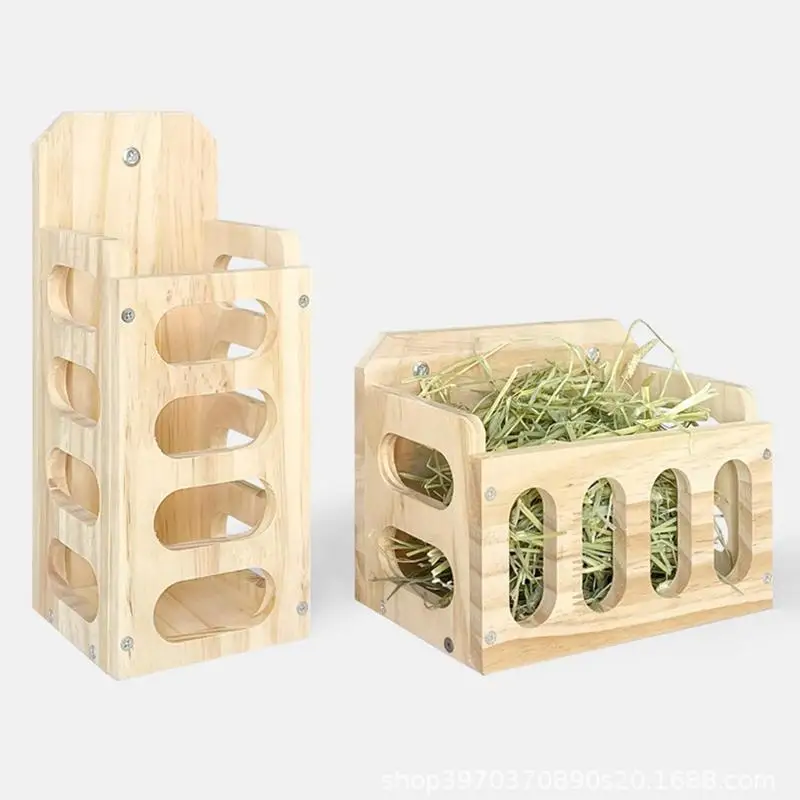 Rabbit Hay Feeder Rabbit Hay Feeders For Cages Small Animals Feeding Holder Hay Manger Rack Wooden Grass Dispenser