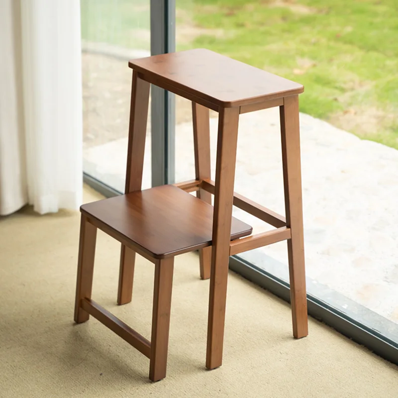 

Multifunctional Household Step Stool, Two-Step Climbing Ladder, Wooden Kitchen High Stool, Storage Shelf for Daily Use