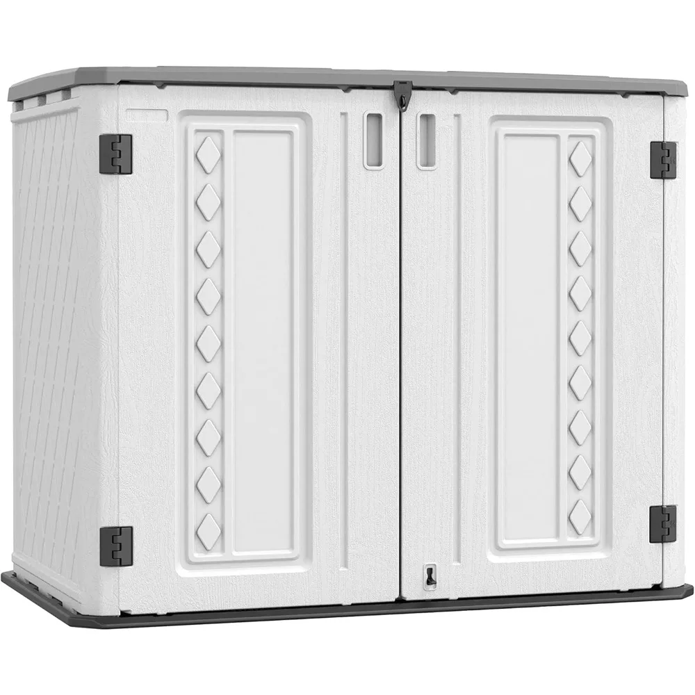 

Horizontal Storage Shed Outdoor with Floor, 27 Cu Ft Capacity Plastic Storage Shed with Lockable Double Doors, All-Weather Cond