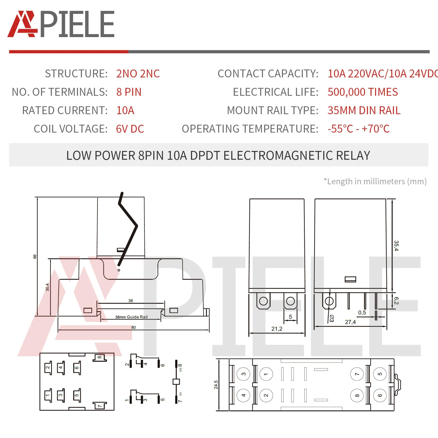 APIELE 12V/24V DC High/Low Power 5/10A Coil Electromagnetic Power Relay 2PDT 2NO+2NC MY2NJ HH52P with Indicator Light with Base