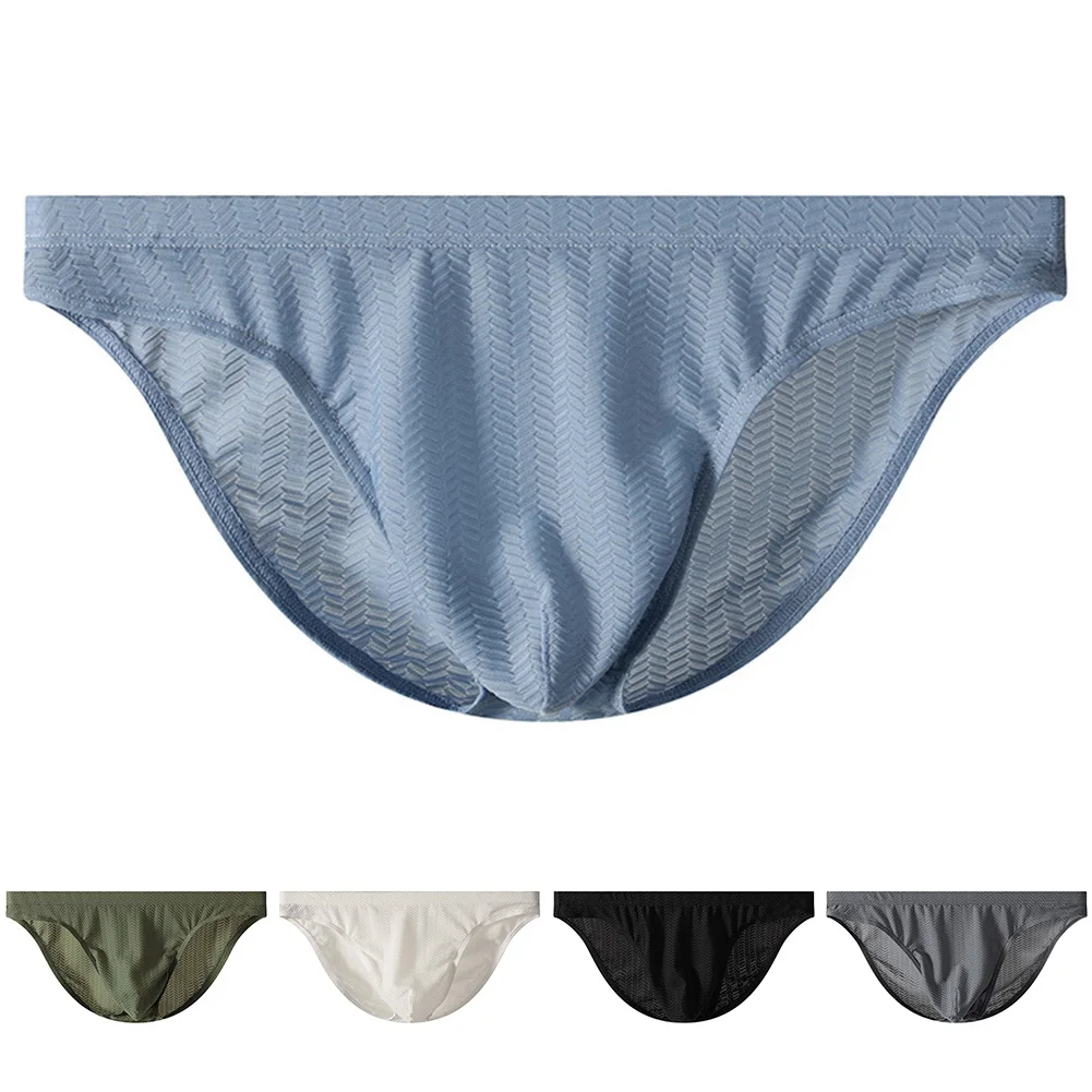 

Breathable Men Ice Silk Jacquard Briefs Ultra Thin Low Waist Underpants Featuring Pouch Design Stretch Fabric for Comfort