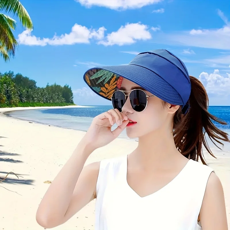Women Wide Brim Sun Protection Visor Sun Hat, Anti-UV Lightweight Breathable Foldable Beach Hat For Outdoor Sport Cycling Drive