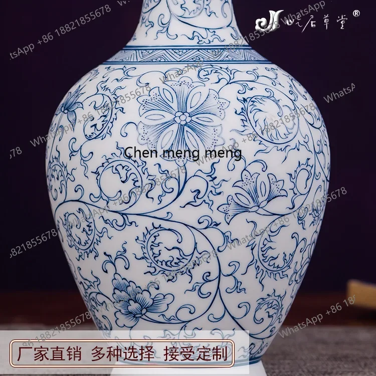 A74Hand-painted tangled lotus long-necked bottle Jingdezhen ceramic small vase blue and white porcelain factory direct sales