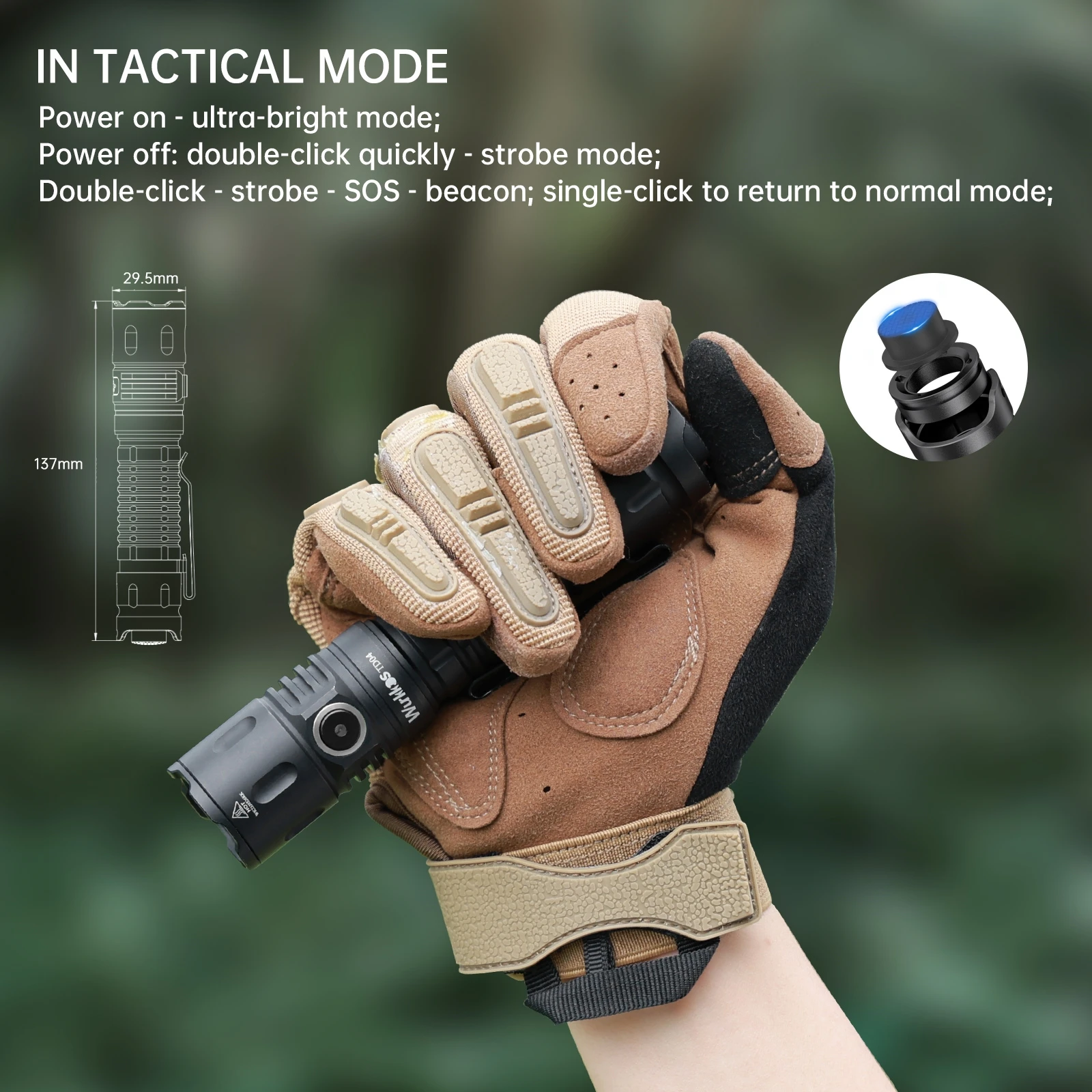 Wurkkos TD04 Self-Defense Tactical Flashlight  Portable Powerful 3000 LM LED Flashlight Rechargeable Flashlight XHP50D HI IP68 image 3